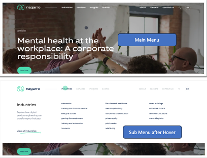 Nagarro website's Main Menu