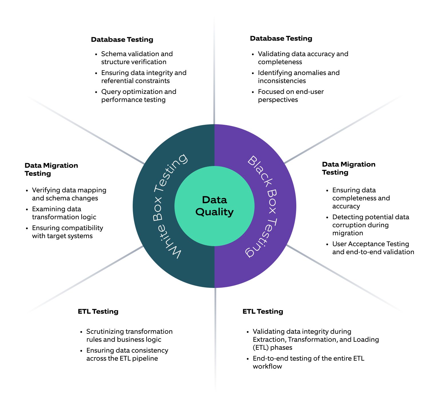 Wjhite box vs black box testing for data quality in database testing, data migration testing, and ETL testing