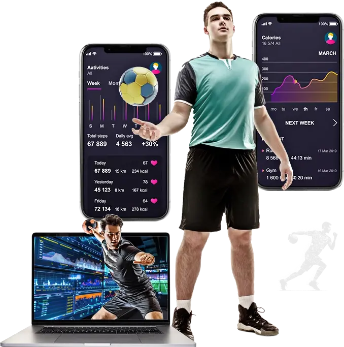 A table and mobile showing real-time match insights and AI interaction for tactical planning and adjustments