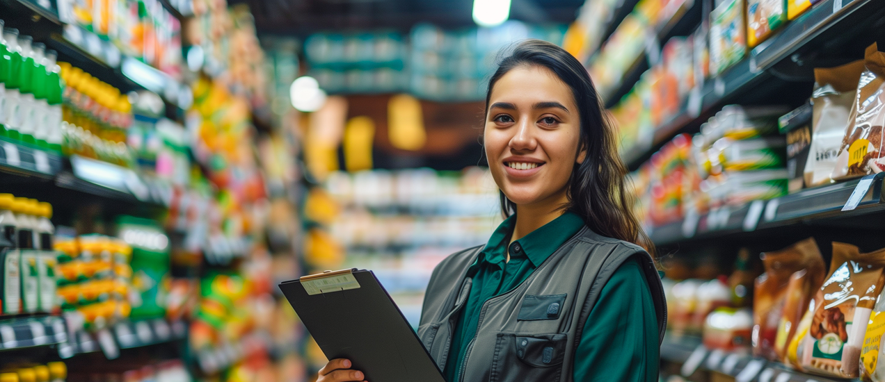 A woman standing in a retail store