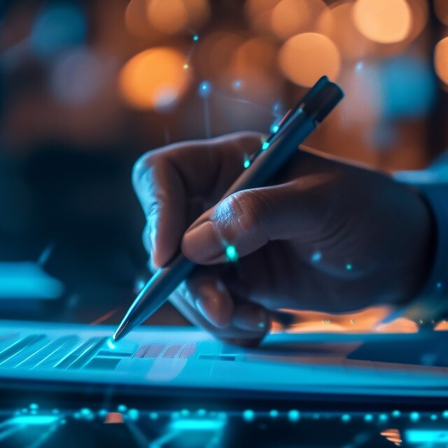 A stock image of a person holding a digital pen