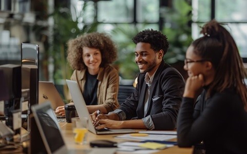 A-team-of-smiling-professionals-working-together