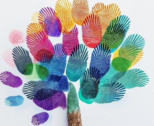 An-arty-image-of-Fingerprints-in-different-colors-making-a-tree
