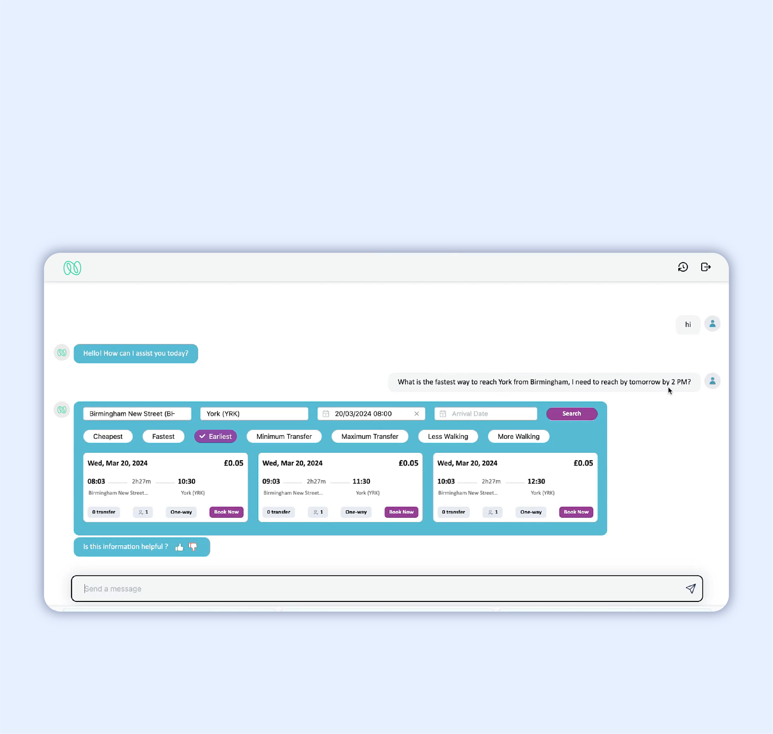 Nagarro's AI journey planner app UX/UI.