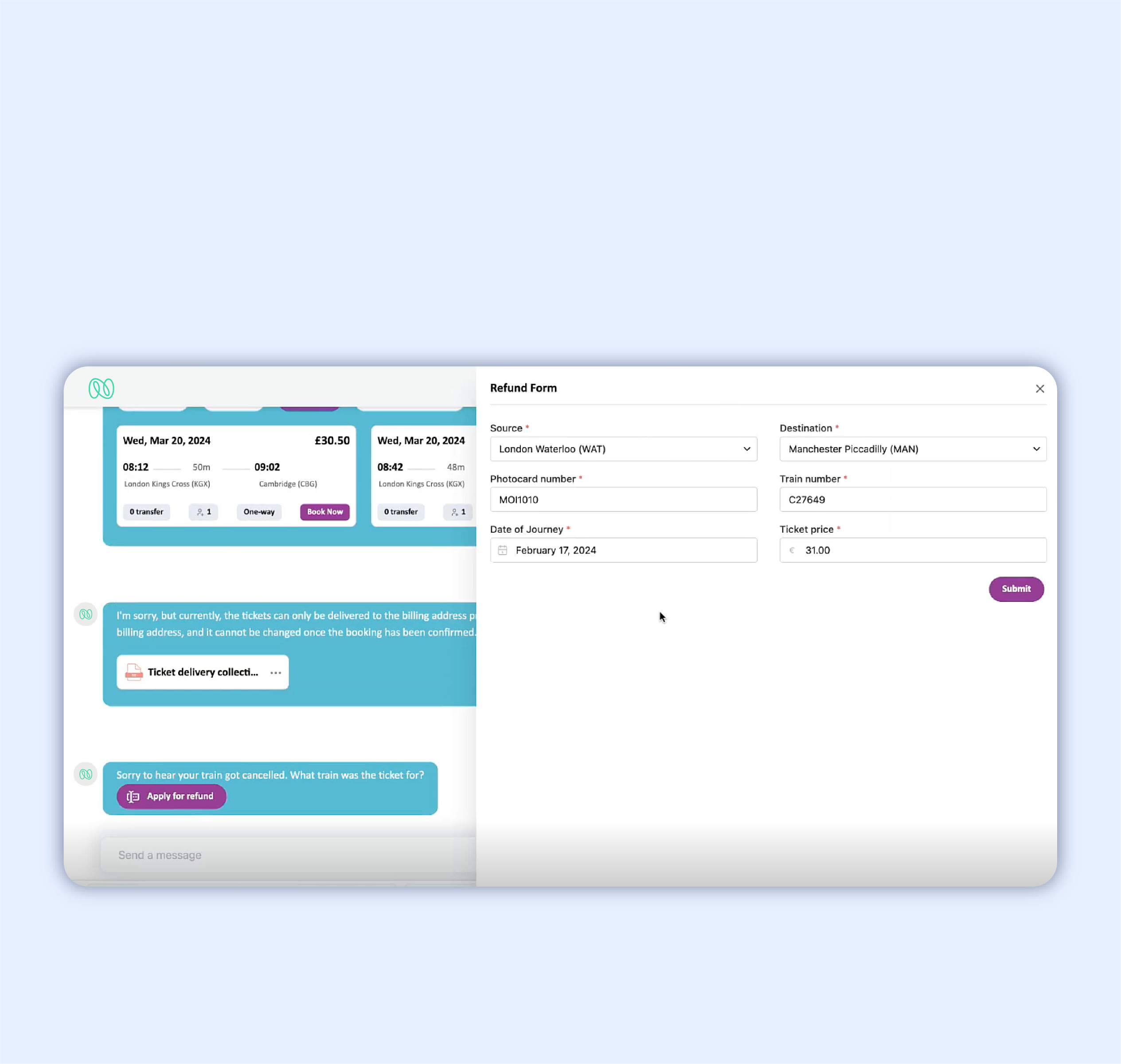 Nagarro's AI journey planner app UX/UI.