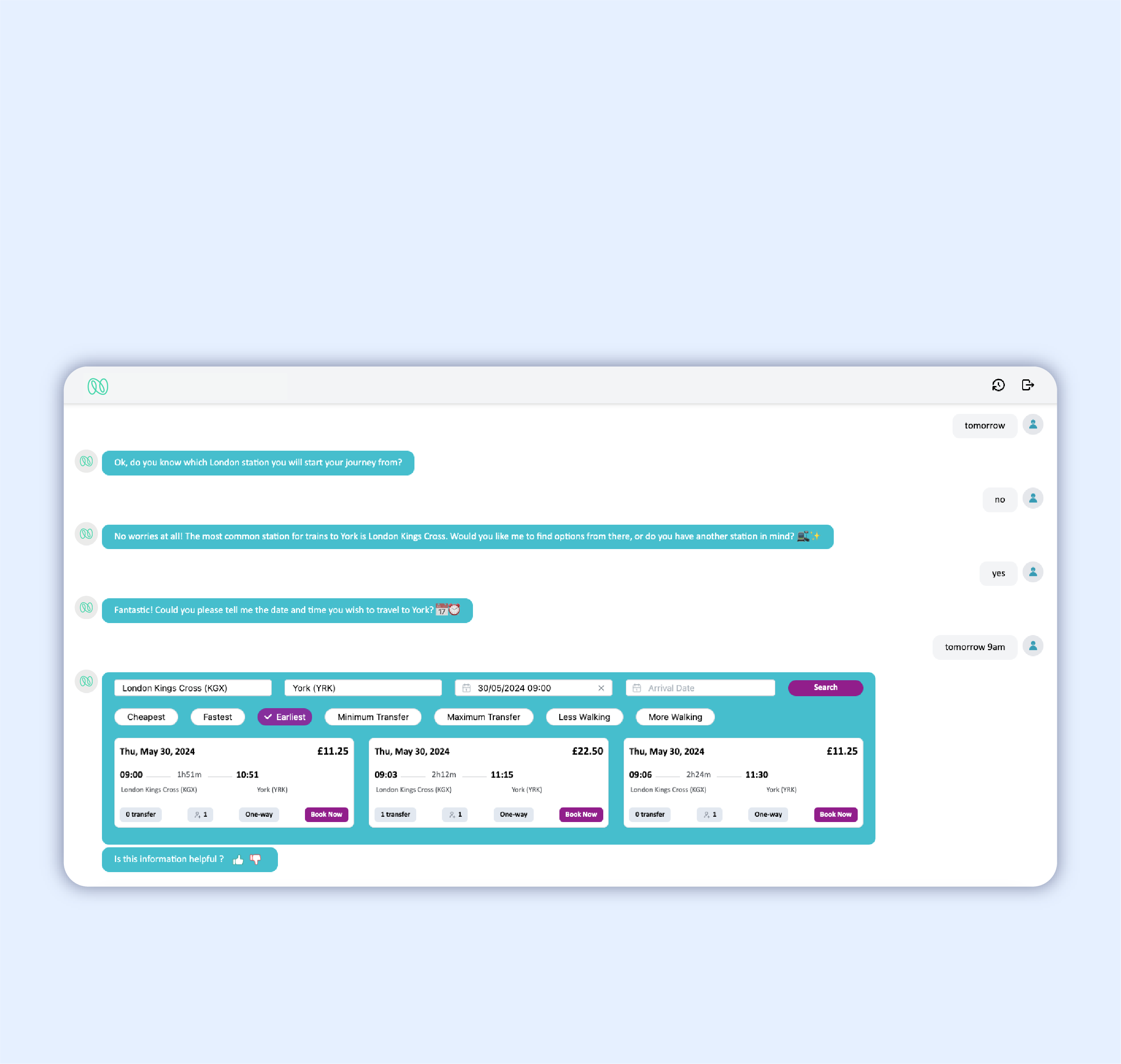 Nagarro's AI journey planner app UX/UI.