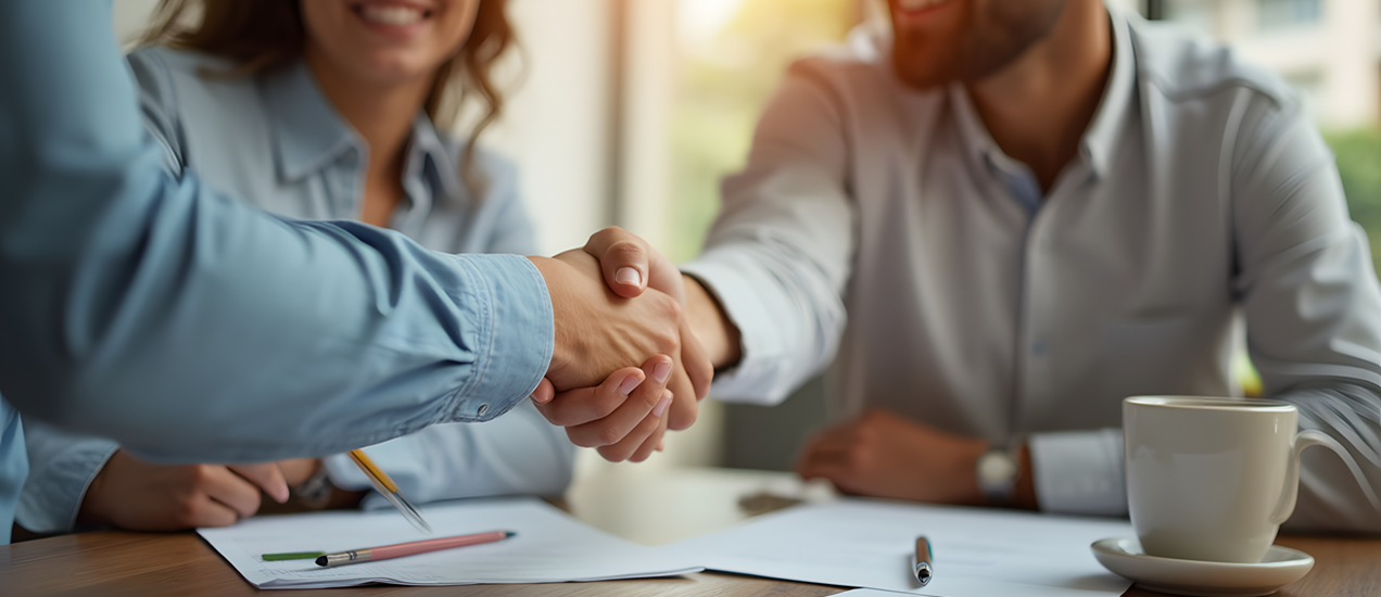 HR management shaking hands with employee