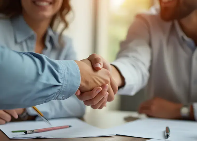 HR management shaking hands with employee