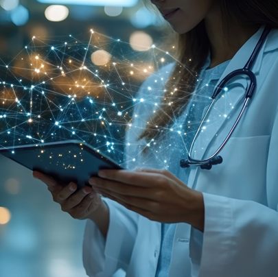 A Doctor using Healthcare application on her tablet.