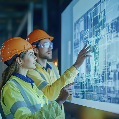 Workers watching the digital plan.